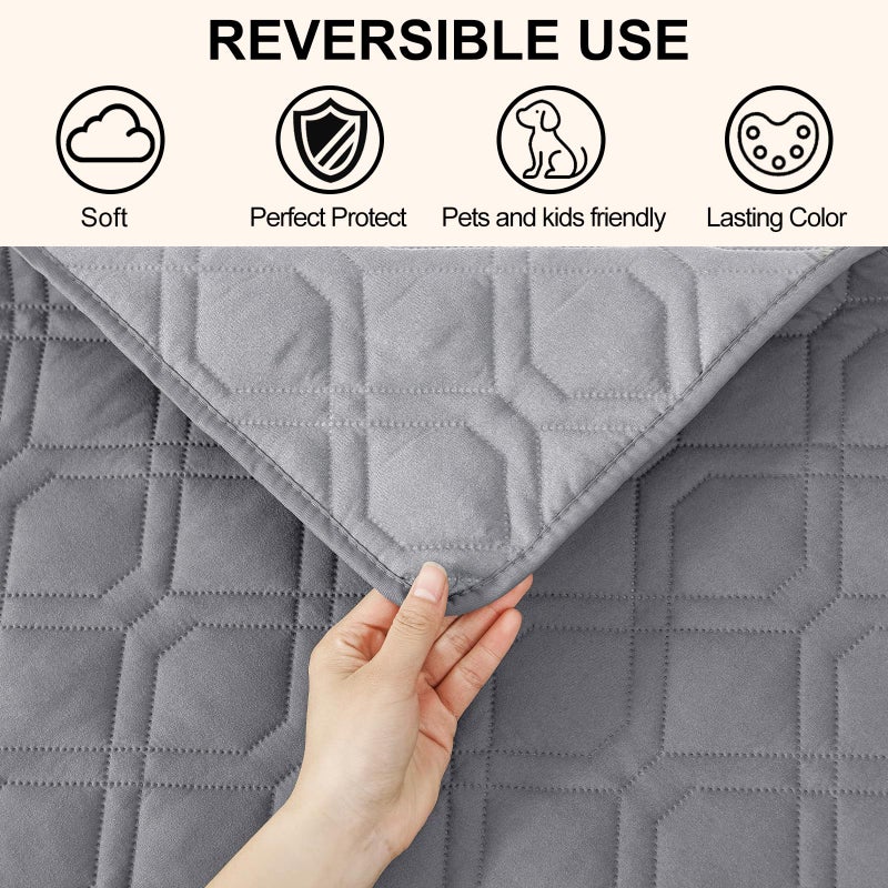 Smiry Reversible Waterproof Couch Covers for Sofa, Washable Dogs Pet Couch Covers for 3 Cushion Sofa Pet Friendly, Water Resistant Furniture Protector Slipcover, Geometric (30"x70", Grey/Light Grey) - Image 3