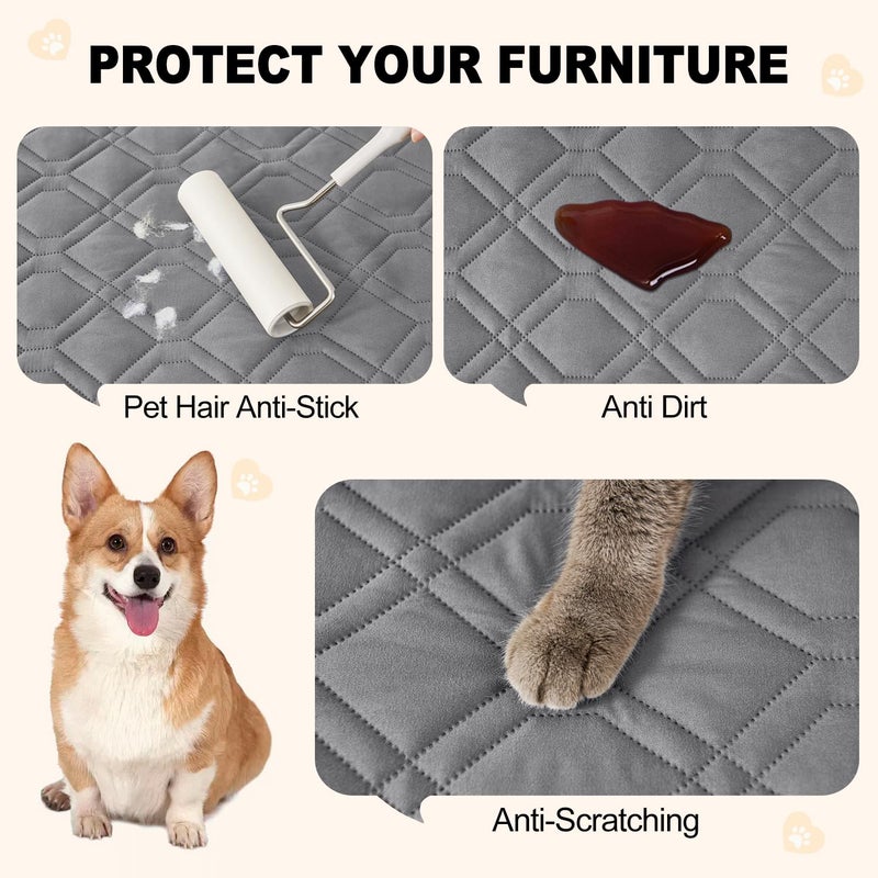 Smiry Reversible Waterproof Couch Covers for Sofa, Washable Dogs Pet Couch Covers for 3 Cushion Sofa Pet Friendly, Water Resistant Furniture Protector Slipcover, Geometric (30"x70", Grey/Light Grey) - Image 4