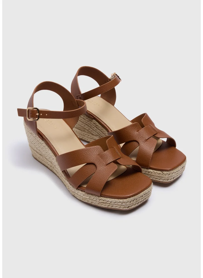 Matalan Tan Wide Fit Espadrille Wedge Sandals