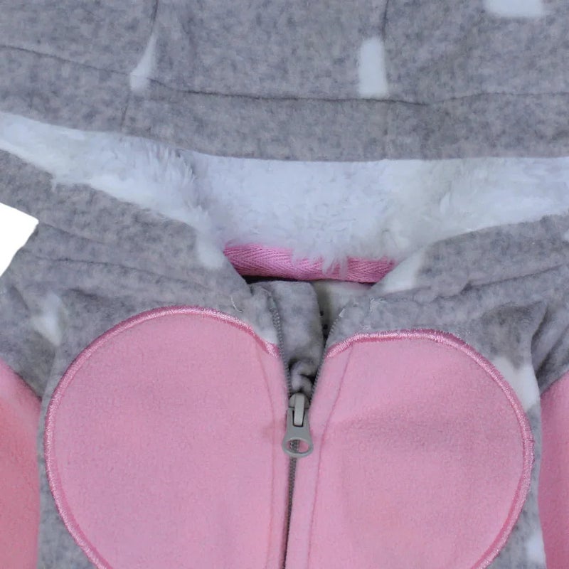 Cherries Baby Girls Hooded Footless Onesie  – Grey with Little Hearts Print - Image 3