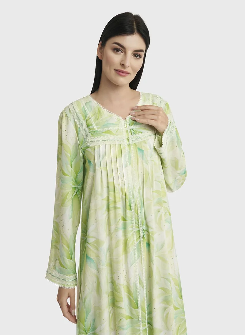 كشخة قميص نوم طويل الأكمام بطبعة رايون