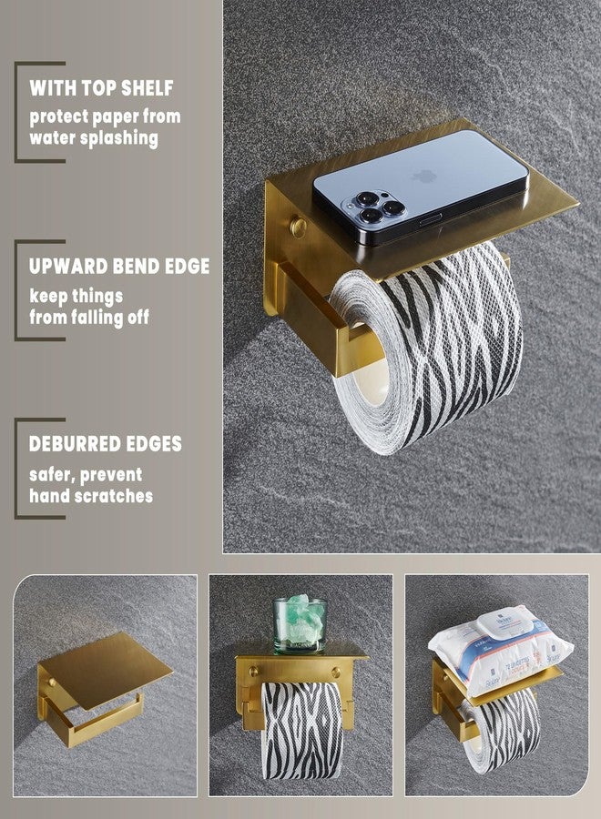Suyar Toilet Paper Holder with Shelf, Suyar 304 Stainless Steel Wall Mount Toilet Paper Roll Holder with Phone Shelf, Brushed Gold - Image 5