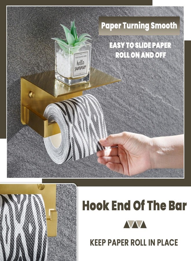Suyar Toilet Paper Holder with Shelf, Suyar 304 Stainless Steel Wall Mount Toilet Paper Roll Holder with Phone Shelf, Brushed Gold - Image 3