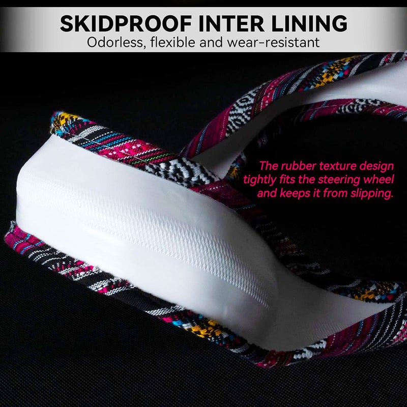 Limsas Boho Steering Wheel Cover Elastic Microfiber for Women, Universal Fit 15 inch Car SUV, Hippie Style Protector Cover, Anti-Slip, Breathable, Absorbing Sweat - 03 - Image 4