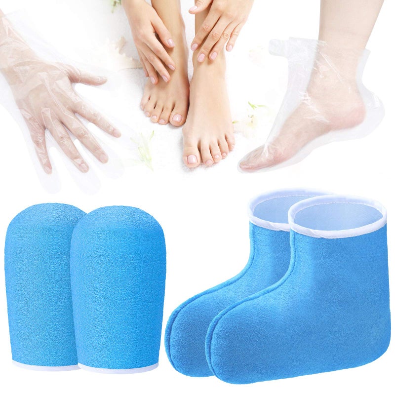 204 Piece Paraffin Wax Bath Set Paraffin Wax Mitts with Bath Liners Gloves and Booties Plastic Bags Hand Mitts Terry Cloth Booties Foot Mitt