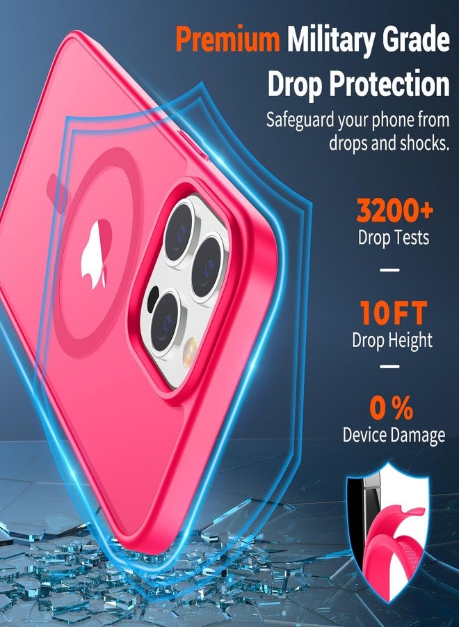 استلق جراب SUPFINE المغناطيسي لهاتف iPhone 14 Pro Max (متوافق مع MagSafe) (حماية فائقة ضد السقوط بمعايير عسكرية) جراب رفيع وشفاف غير لامع مقاوم للصدمات ومضاد لبصمات الأصابع، لون وردي فاقع - Image 3