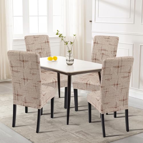 SearchI Printed Dining Room Chair Covers Set of 4 Stretch Kitchen Chair Covers Washable Parsons Chair Slipcover Removable Dining Chair Protectors for HotelCeremony Brown Wireframe Texture - Image 3