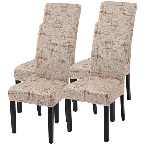 SearchI Printed Dining Room Chair Covers Set of 4 Stretch Kitchen Chair Covers Washable Parsons Chair Slipcover Removable Dining Chair Protectors for HotelCeremony Brown Wireframe Texture - Image 1