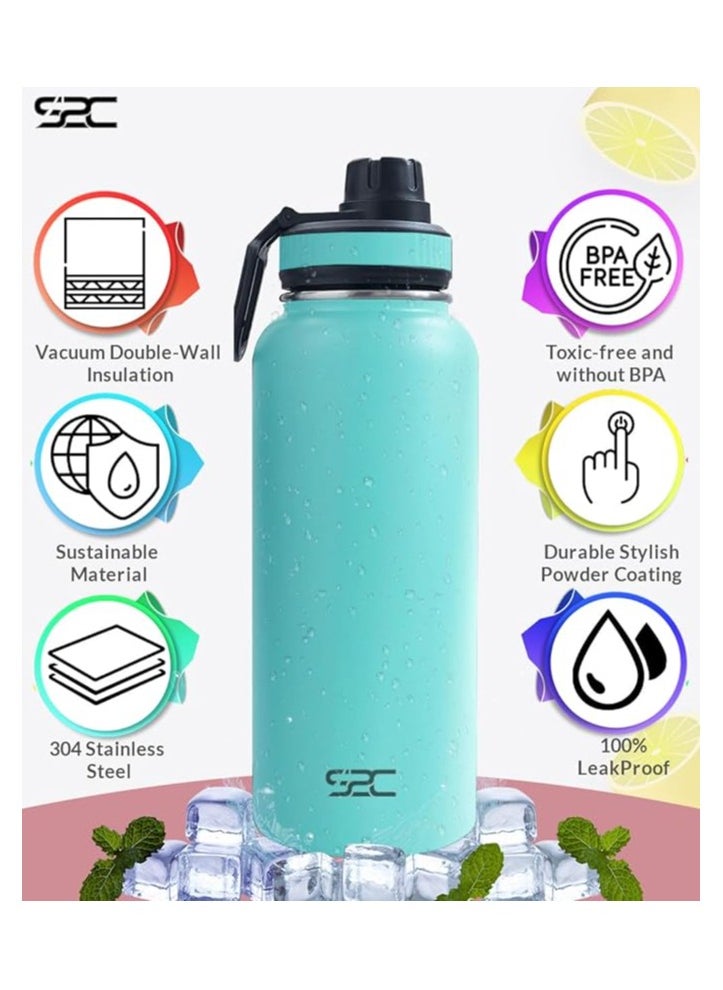 S2C S2C Stainless Steel Water Bottle 1L,32oz Double Wall Vacuum Insulated Water Bottle, BPA Free Water Bottle for Kids School with Spout Lid - Thermos Water Flask for Hot Water, Water Bottles (SEA GREEN)  - Image 2