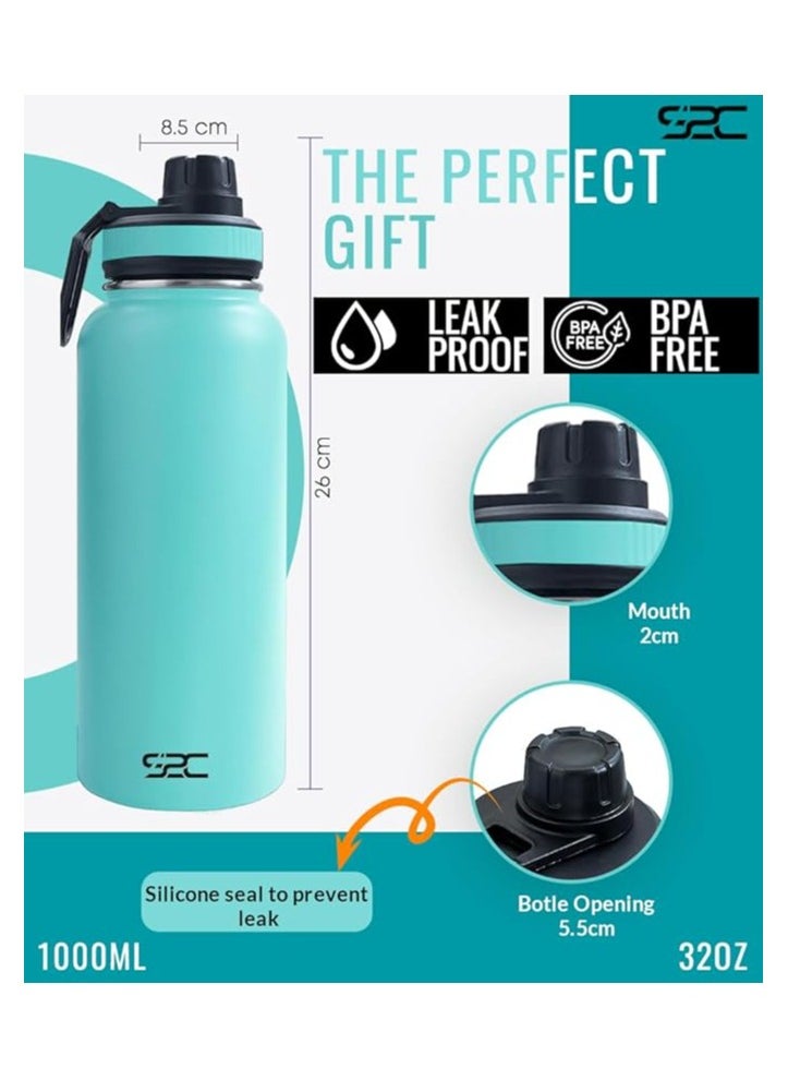 S2C S2C Stainless Steel Water Bottle 1L,32oz Double Wall Vacuum Insulated Water Bottle, BPA Free Water Bottle for Kids School with Spout Lid - Thermos Water Flask for Hot Water, Water Bottles (SEA GREEN)  - Image 5