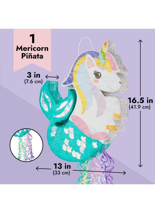 Blue Panda Unicorn Mermaid Pull String Pinata For Girls Party Decorations Under The Sea Party Supplies Kids Rainbow Birthday Celebrations Baby Shower (Small 16.5X13X3 In)  - Image 4