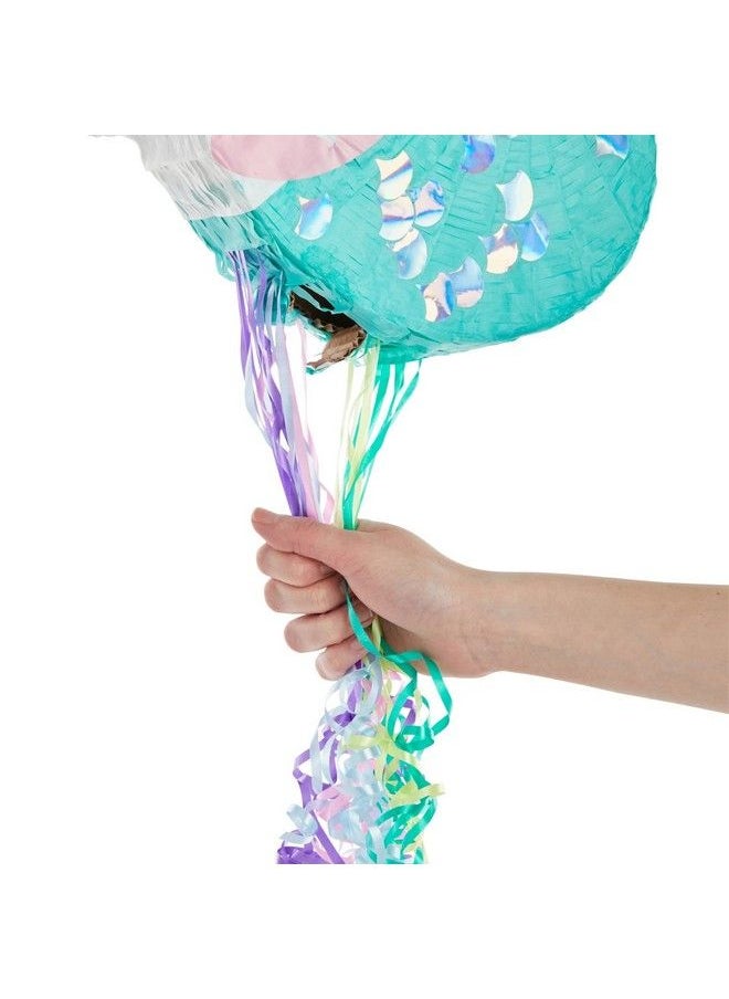 Blue Panda Unicorn Mermaid Pull String Pinata For Girls Party Decorations Under The Sea Party Supplies Kids Rainbow Birthday Celebrations Baby Shower (Small 16.5X13X3 In)  - Image 5