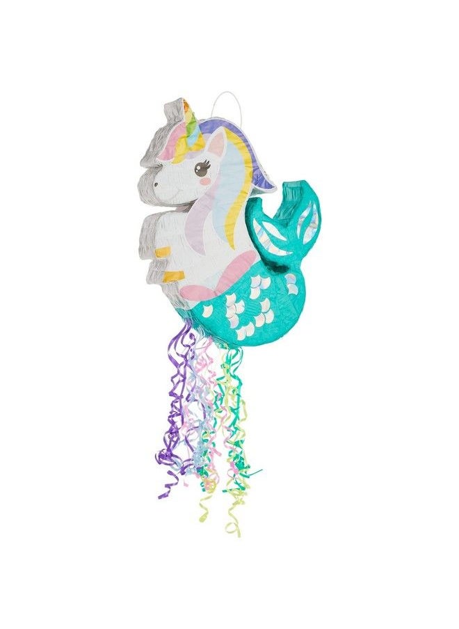 Blue Panda Unicorn Mermaid Pull String Pinata For Girls Party Decorations Under The Sea Party Supplies Kids Rainbow Birthday Celebrations Baby Shower (Small 16.5X13X3 In)  - Image 2