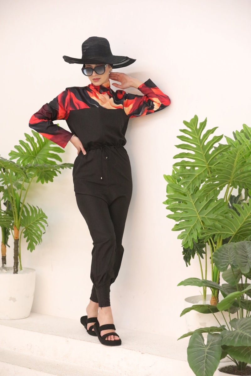 NS Tasarım NS Design Flame Pattern Jumpsuit Swimsuit - Image 3