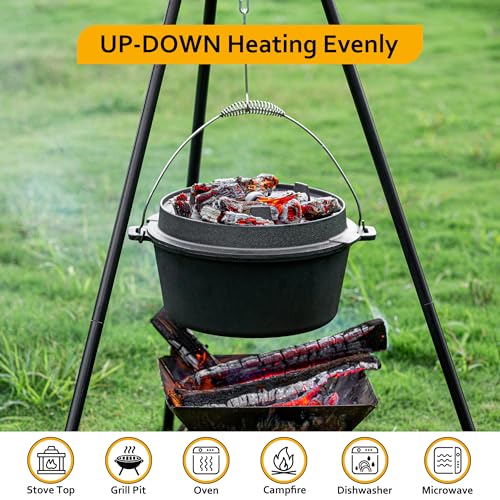 Velaze 10QT Camping Dutch Oven, Pre-Seasoned Cast Iron Camp Dutch Oven Pot with Lid, for Use in the Oven, on the Stove, Grill, or over the Campfire - Metal Handle, Lid Lifter, and Stand Support - Image 4