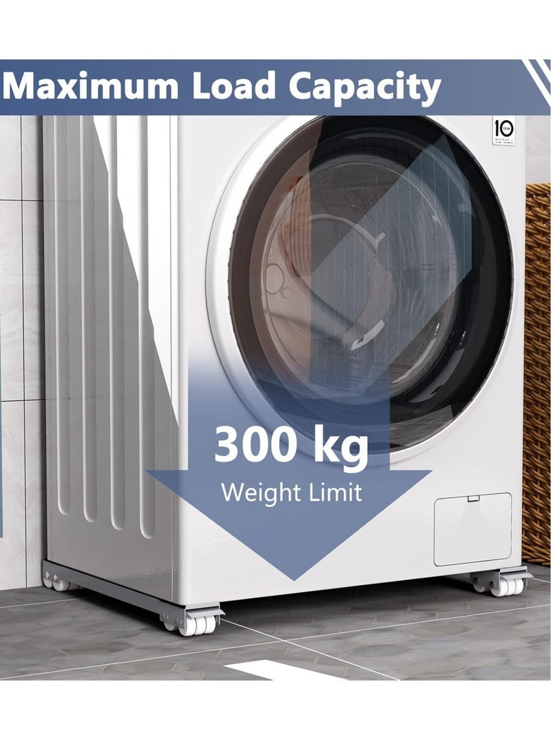 Gravity Movable Adjustable Washing Machine Base with Brake – Heavy-Duty Base for Washer, Dryer, Refrigerator, Supports Up to 300kg, White  - Image 3
