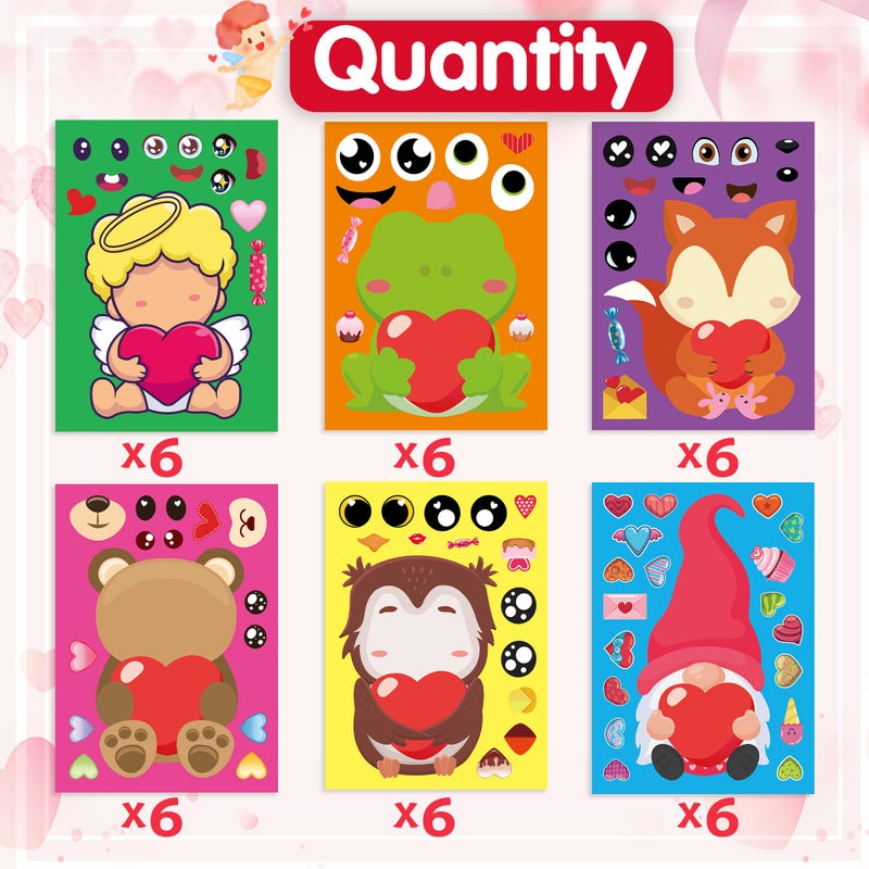 Joy Bang Valentines Stickers For Kids 36 Sheets Make Your Own Face Stickers Diy Valentines Crafts For Kids Red Pink Heart Love Sticker Valentines Day Party Supplies Favors Gift Games - Image 2