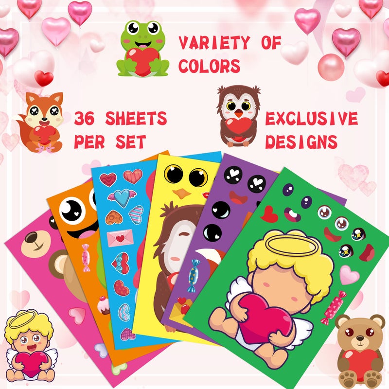 Joy Bang Valentines Stickers For Kids 36 Sheets Make Your Own Face Stickers Diy Valentines Crafts For Kids Red Pink Heart Love Sticker Valentines Day Party Supplies Favors Gift Games - Image 4