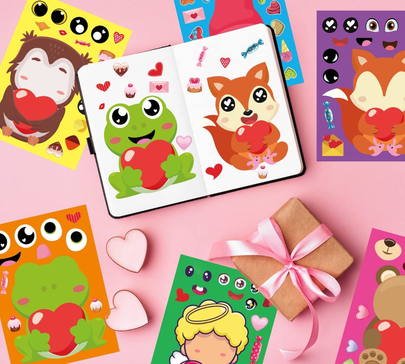 Joy Bang Valentines Stickers For Kids 36 Sheets Make Your Own Face Stickers Diy Valentines Crafts For Kids Red Pink Heart Love Sticker Valentines Day Party Supplies Favors Gift Games - Image 5