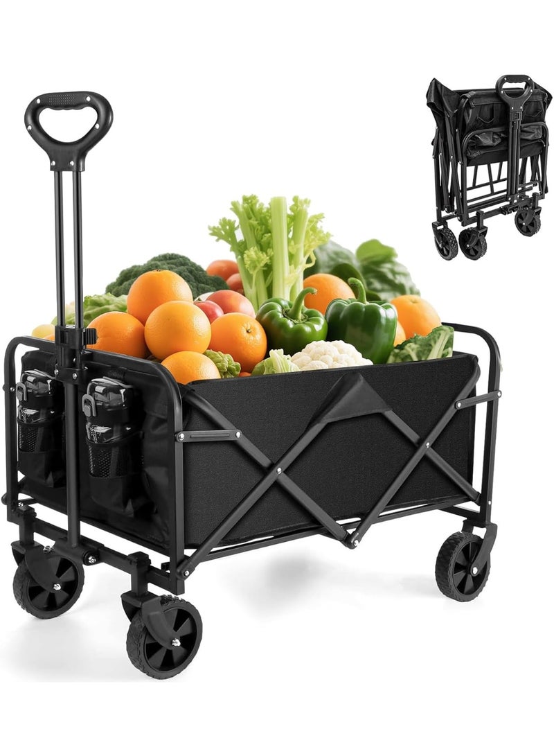 OHAHO Garden Cart Folding Carriage Outdoor Utility Carriage Garden Shopping Cart Beach Carriage with All Terrain Wheels Max Support 80kg Portable Transport Trailer 600D Oxford (Black) - Image 1