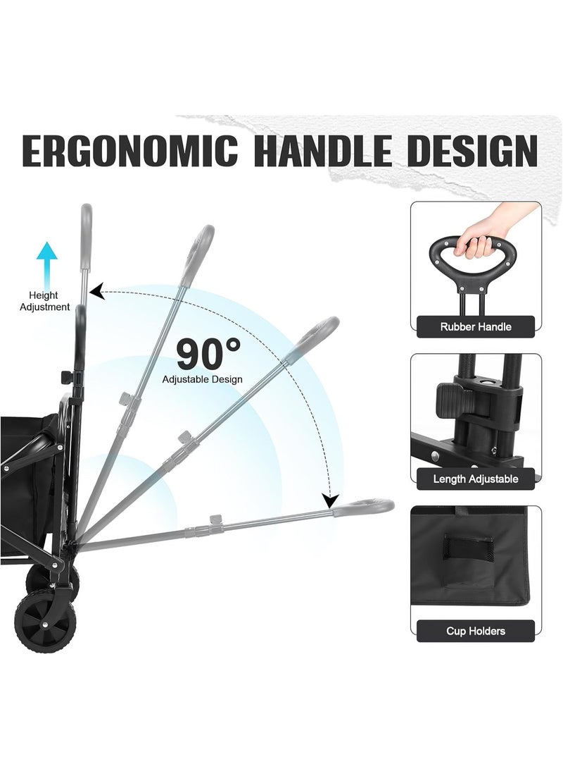 OHAHO Garden Cart Folding Carriage Outdoor Utility Carriage Garden Shopping Cart Beach Carriage with All Terrain Wheels Max Support 80kg Portable Transport Trailer 600D Oxford (Black) - Image 2
