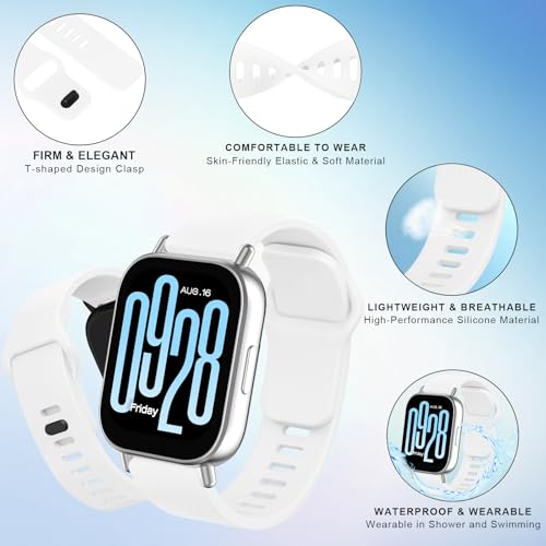 Tobfit Solicone Strap Compatible with Redmi Watch 5 Active, Sport Waterproof Replacement Strap for Redmi Watch 5 Lite/Active band,White - Image 3