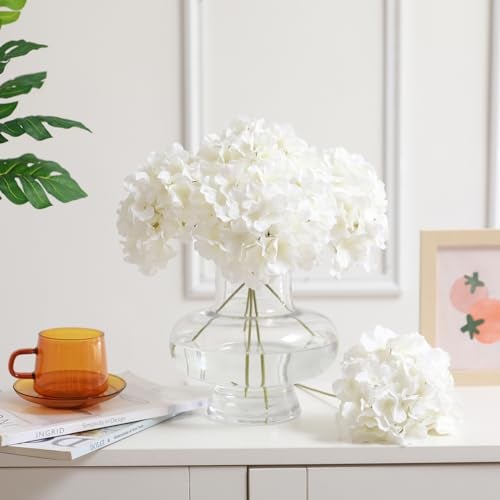 Tifuly Hydrangea Artificial Flowers -12 pcs Realistic Fake Hydrangea Silk Flowers with Stems Faux Hydrangea Flowers Heads for Office Home Party Wedding Centerpiece DIY Floral Decor (White) - Image 2