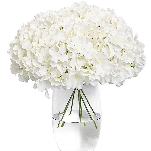 Tifuly Hydrangea Artificial Flowers -12 pcs Realistic Fake Hydrangea Silk Flowers with Stems Faux Hydrangea Flowers Heads for Office Home Party Wedding Centerpiece DIY Floral Decor (White) - Image 1