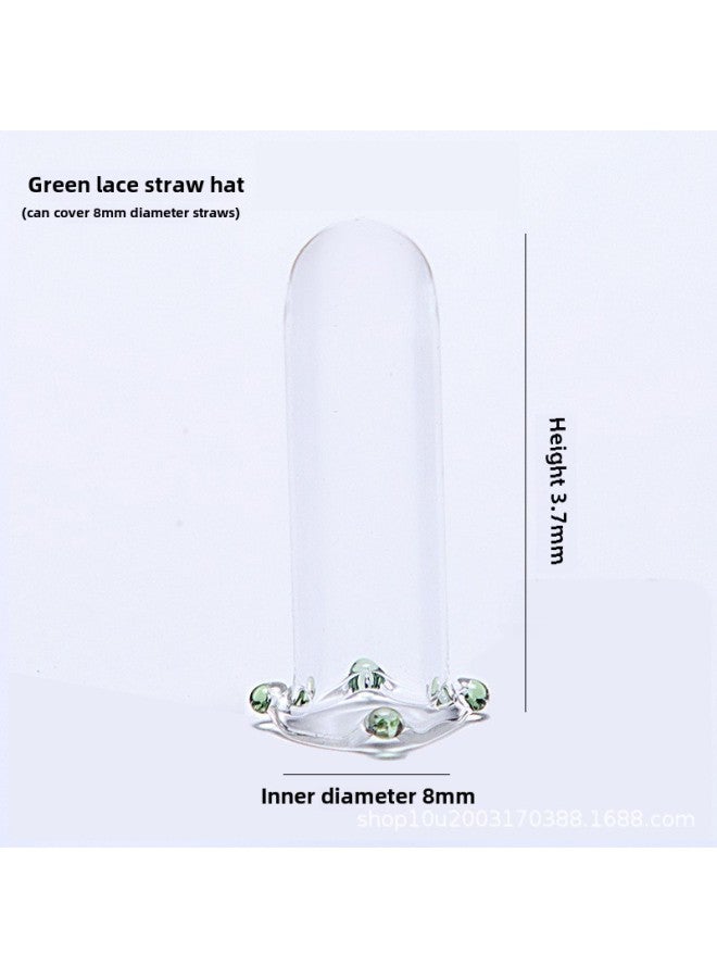 High Borosilicate Glass Straw Dustproof Cap Anti-fall Dust Plug Cover Insect-proof Dustproof Sleeve Protects Against Dust-Color:Inner Diameter 8mm Green Lace Straw Cap  - Image 1