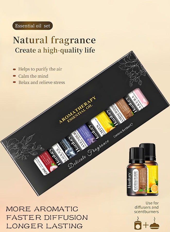 Wish Plus 6pcs x 10mL Aromatherapy Essential Oils Set – Water-Soluble Diffuser Oils for Humidifier, Helps Relaxation & Relieves Dry Skin – Sandalwood, Rose, Lavender, Lemon, Black Ice, Sakura - Image 2