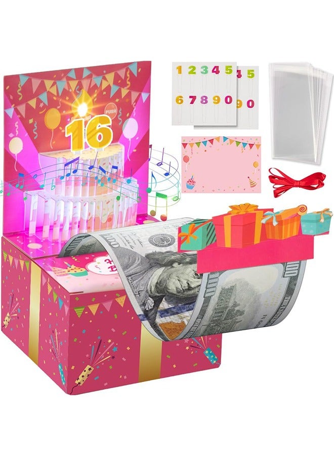Money Box for Cash Gift Birthday, Birthday Money Pull Box, Money Gift Boxes for Cash Pull, Money Box for Cash Gift with Music & Blowable Candle and Light POP UP Cake Birthday Card - Image 1