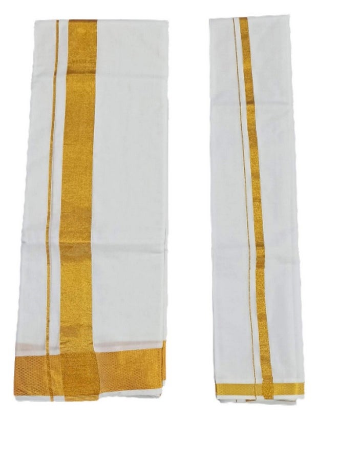 SMT Men's Traditional White Cotton Free Size Double Casual Style Dhoti/Lunge With Big Gold Border With 1-Angvastram Towel 1.80 Meters Length - pzsku/ZBA35208DD64A0F59672BZ/45/_/1740982696/a6db960f-286a-4eab-b903-21e438ec1605