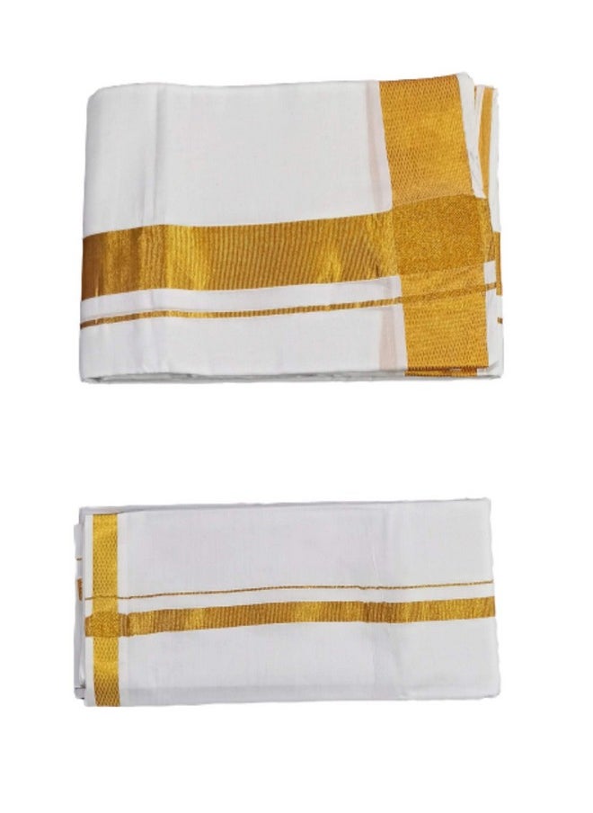 SMT Men's Traditional White Cotton Free Size Double Casual Style Dhoti/Lunge With Big Gold Border With 1-Angvastram Towel 1.80 Meters Length - pzsku/ZBA35208DD64A0F59672BZ/45/_/1740982697/5228264b-9344-473a-9961-3784924363e3