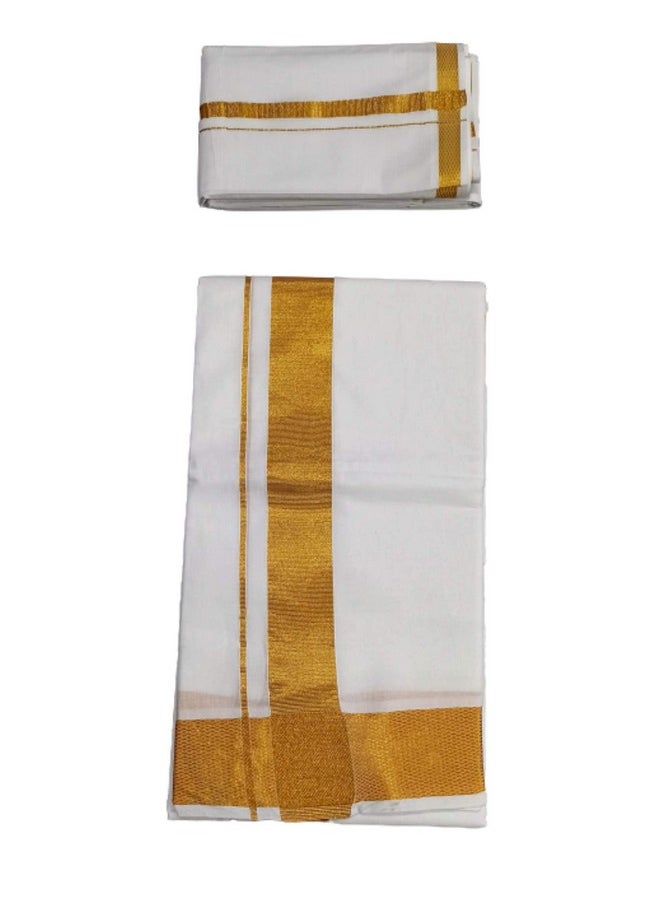 SMT Men's Traditional White Cotton Free Size Double Casual Style Dhoti/Lunge With Big Gold Border With 1-Angvastram Towel 1.80 Meters Length - pzsku/ZBA35208DD64A0F59672BZ/45/_/1740982698/ac40c89c-cf93-4206-976e-370f1410eb6e