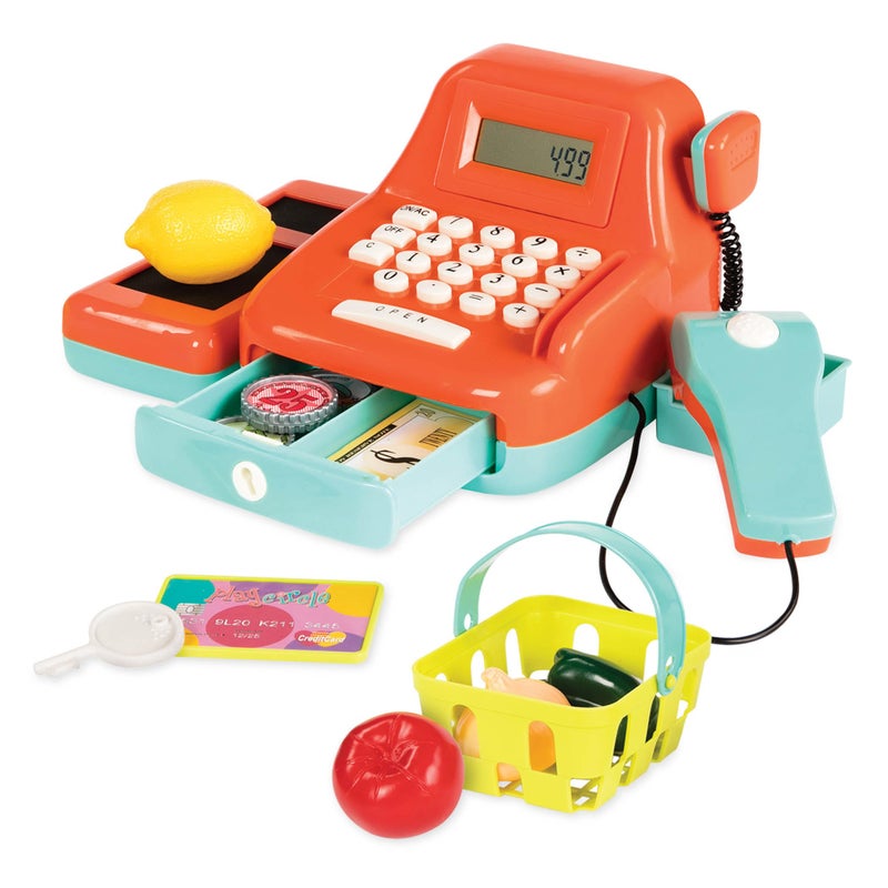 BATTAT Battat - Interactive Kids Cash Register with Scanner & Sounds - 26-Piece Pretend Play Shopping Set with Light-Up Scanner, Play Money & Card - Educational Toy for Learning & Fun - Ages 3+  - Image 1