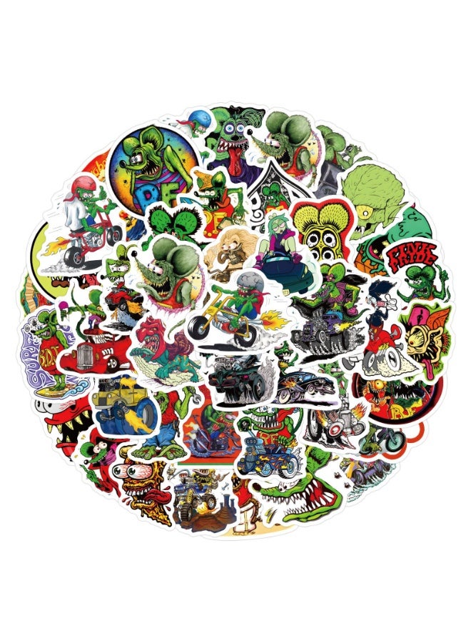 NIBEMINENT 60 Pcs Rat Fink Deco Kit Waterproof Stickers, High Definition Printing Bright Colors, Suitable for Laptop Skateboard Luggage Water Bottle Guitar DIY - Image 1