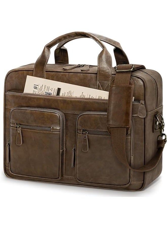 RAINSMORE Messenger Bag Men Vintage PU Leather Laptop Bag 15.6 Inch Briefcases for Men Work Computer Bag Waterproof Briefcase - Image 1