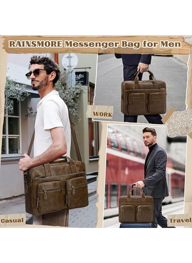 RAINSMORE Messenger Bag Men Vintage PU Leather Laptop Bag 15.6 Inch Briefcases for Men Work Computer Bag Waterproof Briefcase - Image 5