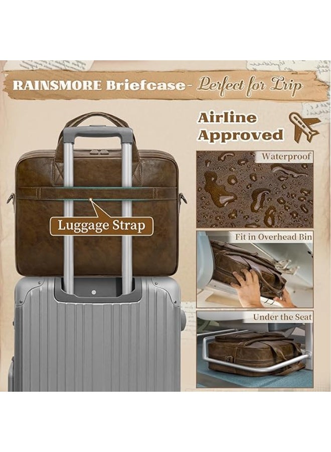 RAINSMORE Messenger Bag Men Vintage PU Leather Laptop Bag 15.6 Inch Briefcases for Men Work Computer Bag Waterproof Briefcase - Image 2