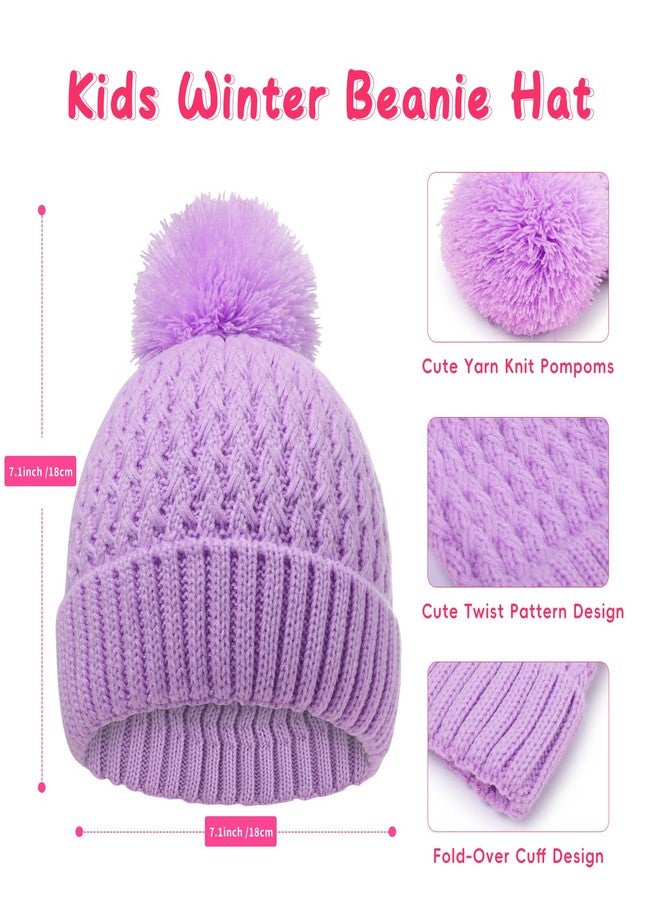 Peninpha Winter Hat for Kids Children, Girls Beanie with Pom Pom, Girls Accessories Knit Beanies Cap Age 7-12 Purple - Image 3