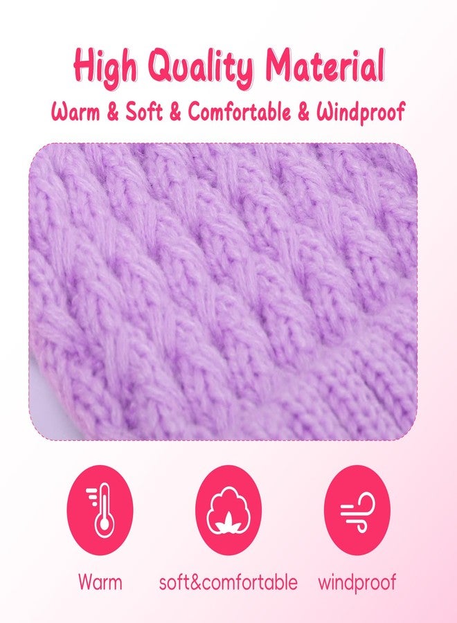 Peninpha Winter Hat for Kids Children, Girls Beanie with Pom Pom, Girls Accessories Knit Beanies Cap Age 7-12 Purple - Image 5