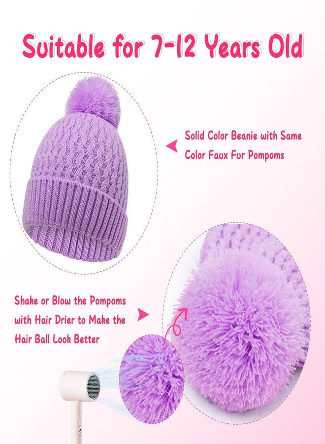 Peninpha Winter Hat for Kids Children, Girls Beanie with Pom Pom, Girls Accessories Knit Beanies Cap Age 7-12 Purple - Image 4