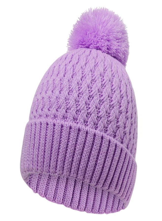 Peninpha Winter Hat for Kids Children, Girls Beanie with Pom Pom, Girls Accessories Knit Beanies Cap Age 7-12 Purple - Image 1