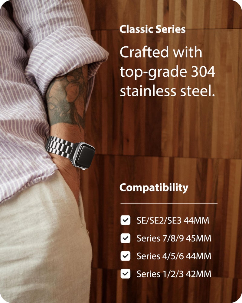 Fullmosa Compatible Apple Watch Band 42mm 44mm 45mm, Stainless Steel iWatch Band with Case for Apple Watch SE3/2/1 Series 9/8/7/6/5/4/3/2/1, 42mm 44mm 45mm Silver (Watch not Included) - Image 3