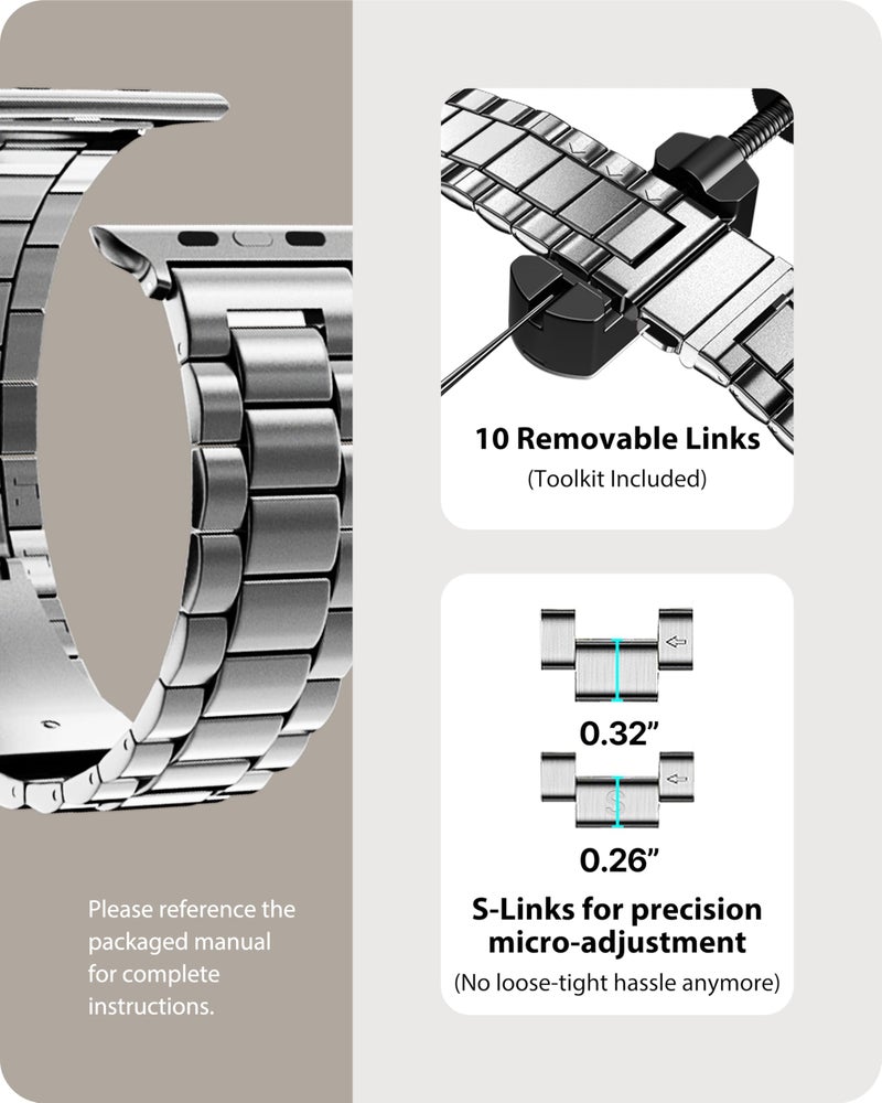 Fullmosa Compatible Apple Watch Band 42mm 44mm 45mm, Stainless Steel iWatch Band with Case for Apple Watch SE3/2/1 Series 9/8/7/6/5/4/3/2/1, 42mm 44mm 45mm Silver (Watch not Included) - Image 4