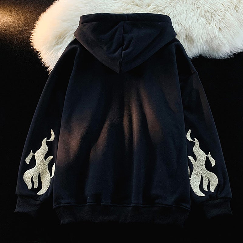 Embroidered Cardigan Sweater Beauty Retro Fun Sense oversize Couple Loose Hooded Sweater Autumn and Winter Coat for Men and Women - Image 5