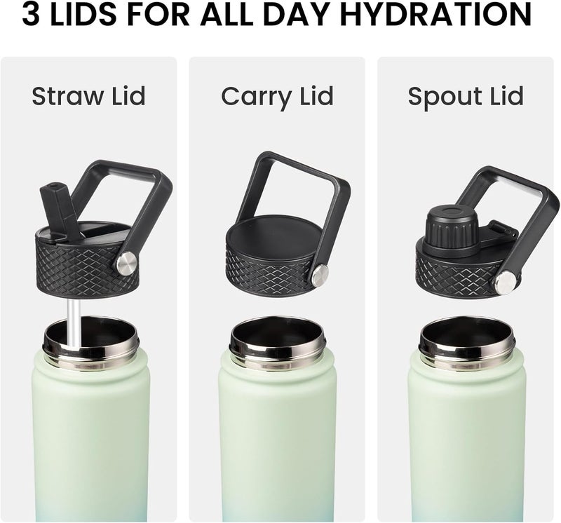 Konokyo Insulated Water Bottle 24oz Stainless Steel Sport Bottles with 3 Lids,Mint - Image 4