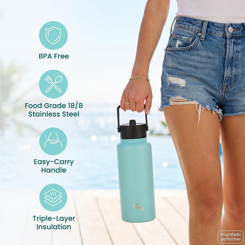 Konokyo Insulated Water Bottle 24oz Stainless Steel Sport Bottles with 3 Lids,Mint - Image 5