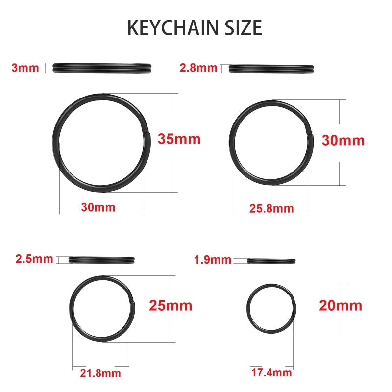 ZoloAJay 40 Pack Black Key Ring Keychain Assorted in 4 Sizes Metal Round Split Key Chains Rings for Home Car Dog Tag Office Lanyards Keys Attachment - Image 2