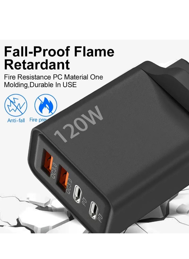 General 120W UK 4 Ports Multifunctional Super Fast Charging Adapter Mobile Phone Charger Travel Power Adapter Black  - Image 3